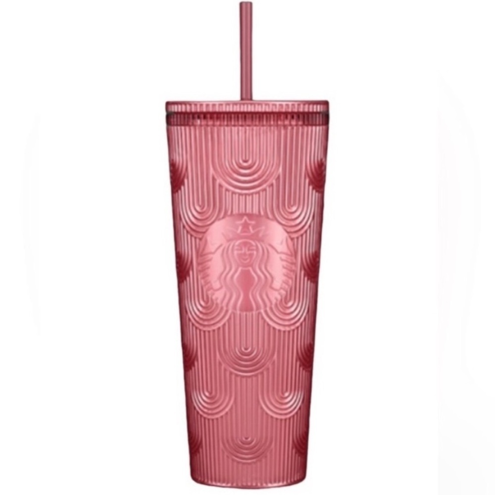 Starbucks Dusty Rose Pink Shimmer Shell Mermaid Scales Cold Cup Tumbler 24 oz - Picture 3 of 15